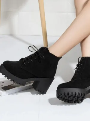 Side Zip Chunky Heeled Lug Sole Boots - Black - FD ⚡