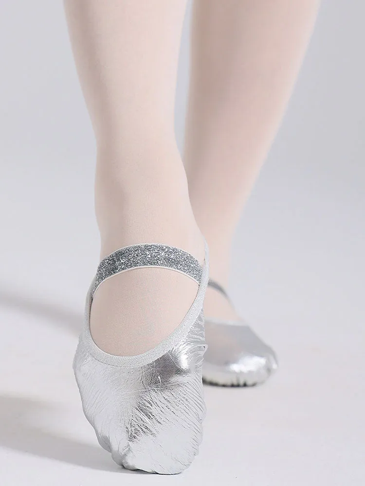 Silver Soft Sole Leather Training Shoes Cat Claw Ballet Shoes