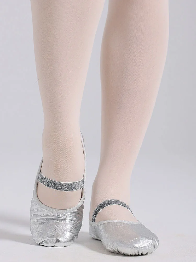 Silver Soft Sole Leather Training Shoes Cat Claw Ballet Shoes