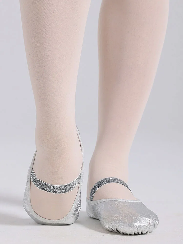 Silver Soft Sole Leather Training Shoes Cat Claw Ballet Shoes
