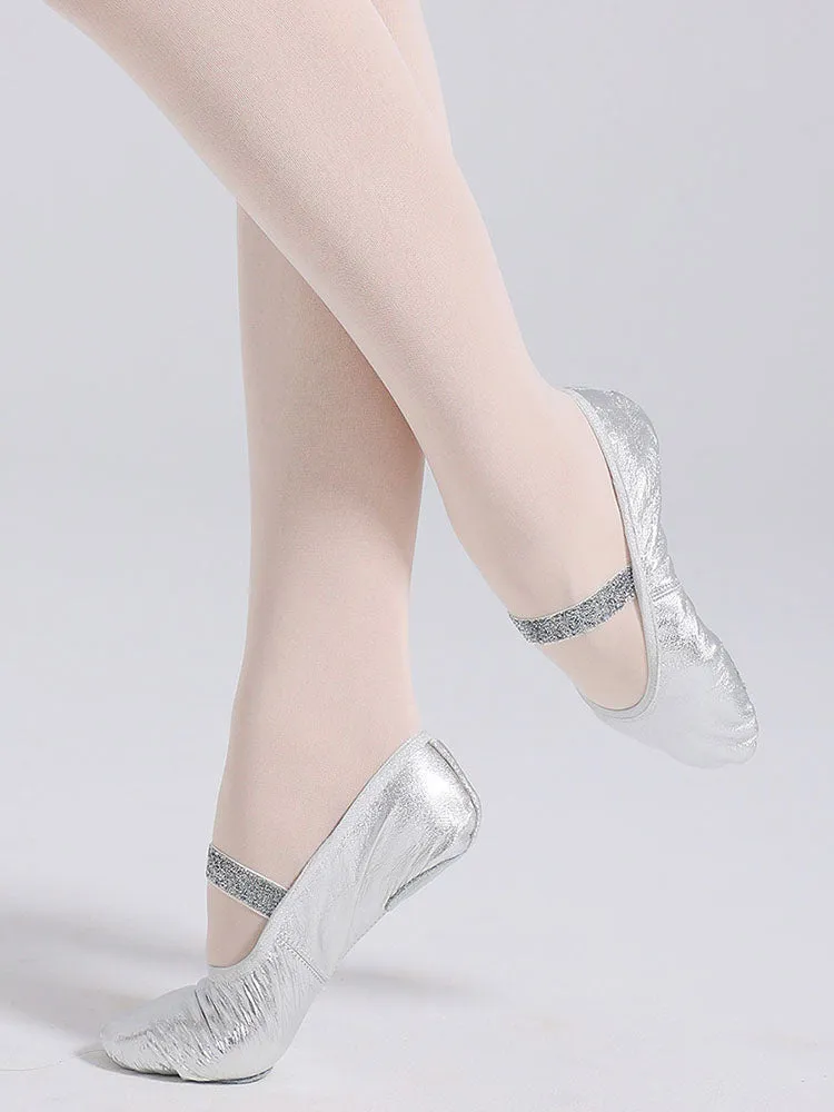 Silver Soft Sole Leather Training Shoes Cat Claw Ballet Shoes