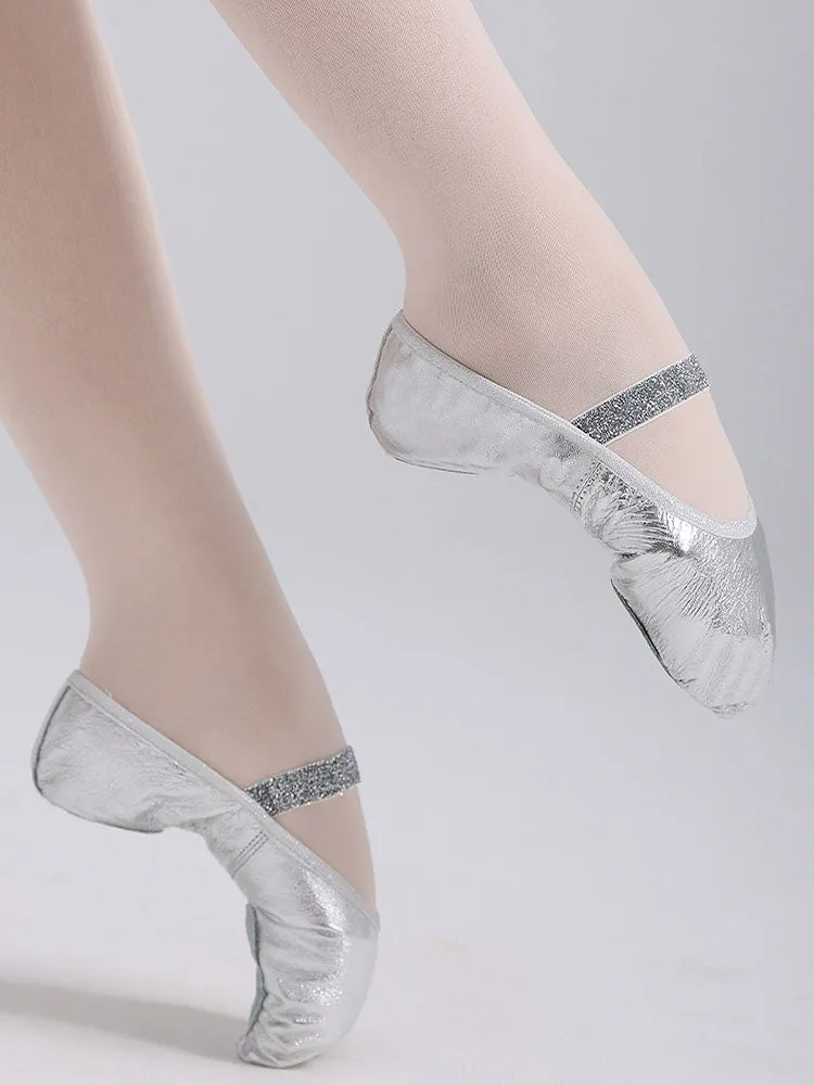 Silver Soft Sole Leather Training Shoes Cat Claw Ballet Shoes