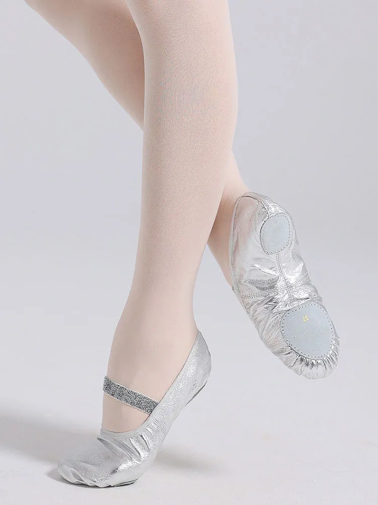 Silver Soft Sole Leather Training Shoes Cat Claw Ballet Shoes