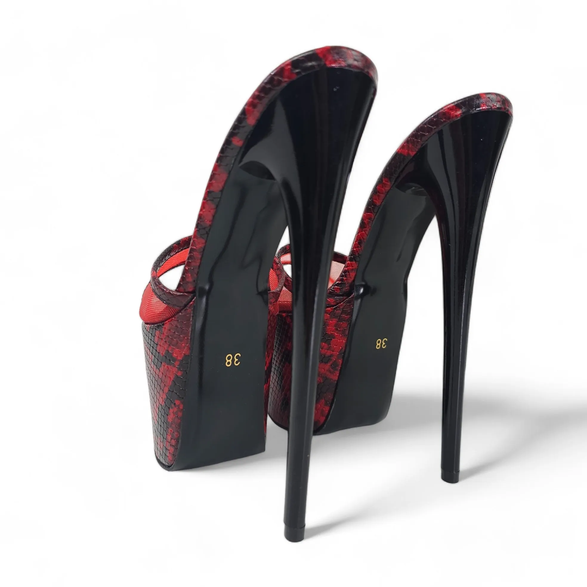 Snake Print Red Black Transparent Leather Slippers