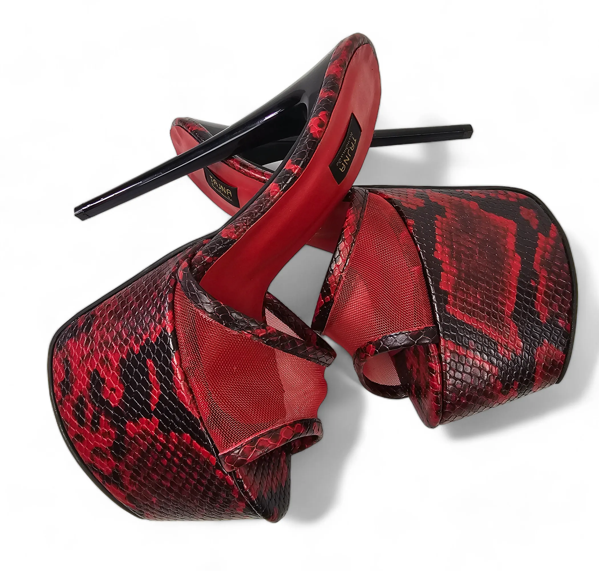 Snake Print Red Black Transparent Leather Slippers