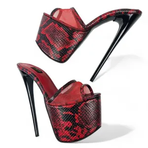 Snake Print Red Black Transparent Leather Slippers