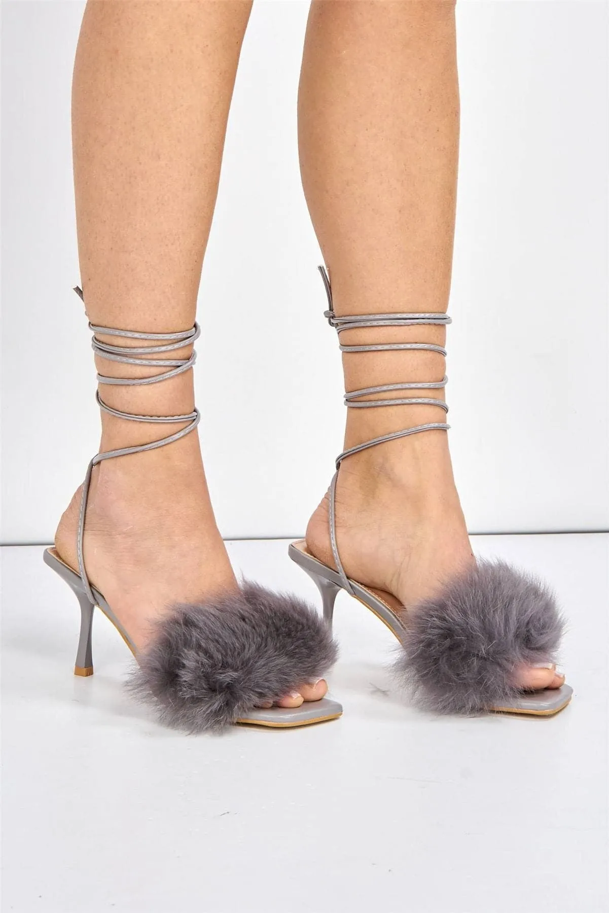 The GC Fluffy Lace-up Heels in Grey