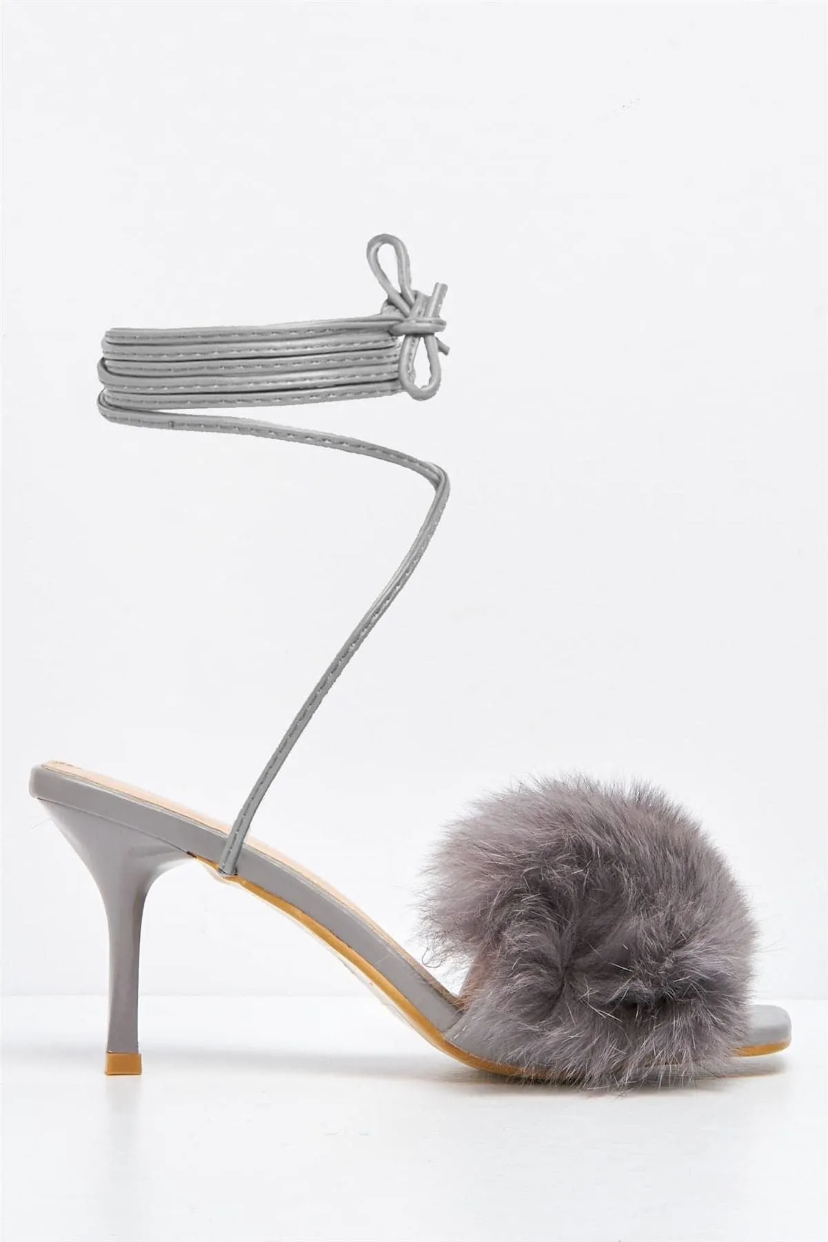 The GC Fluffy Lace-up Heels in Grey