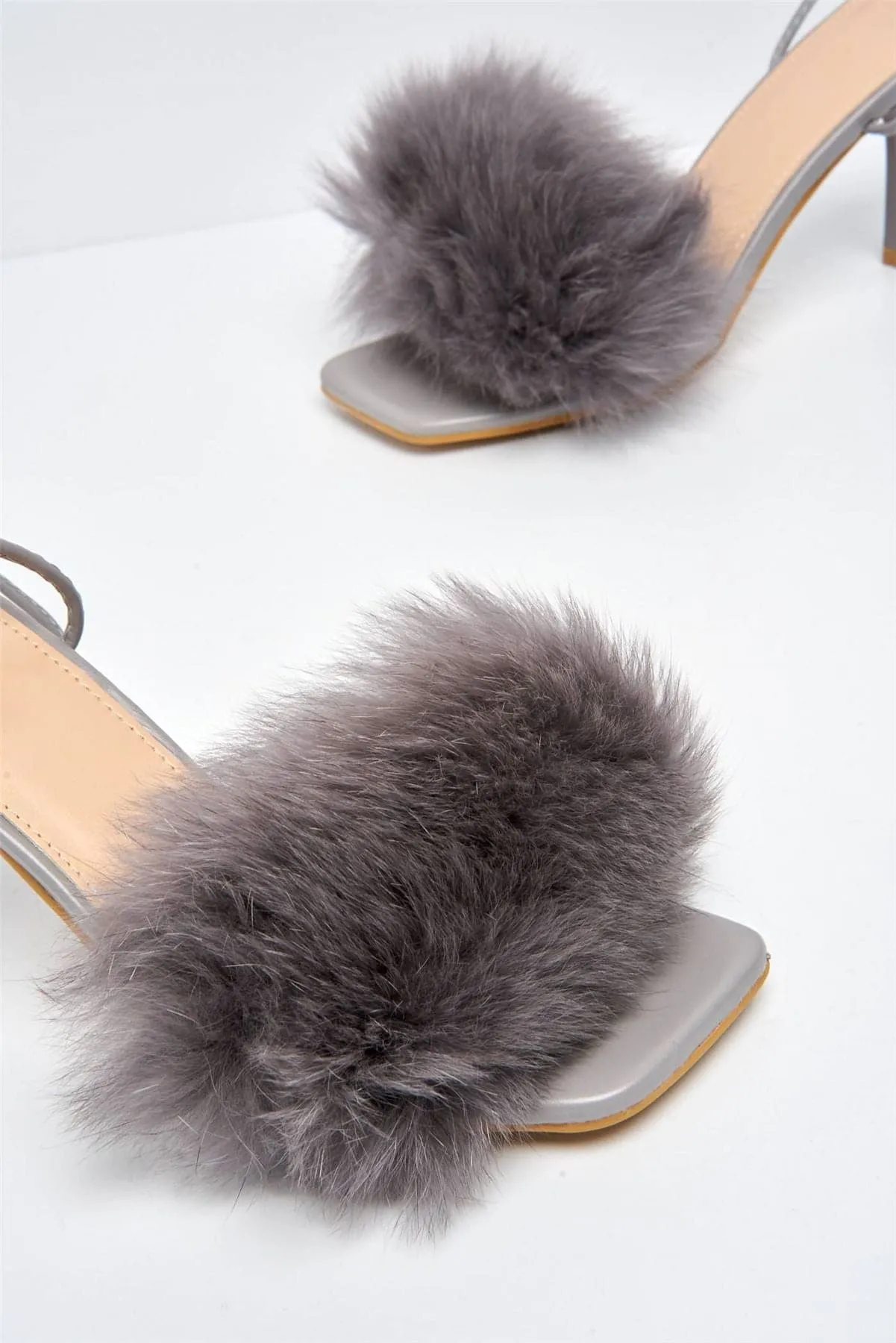 The GC Fluffy Lace-up Heels in Grey