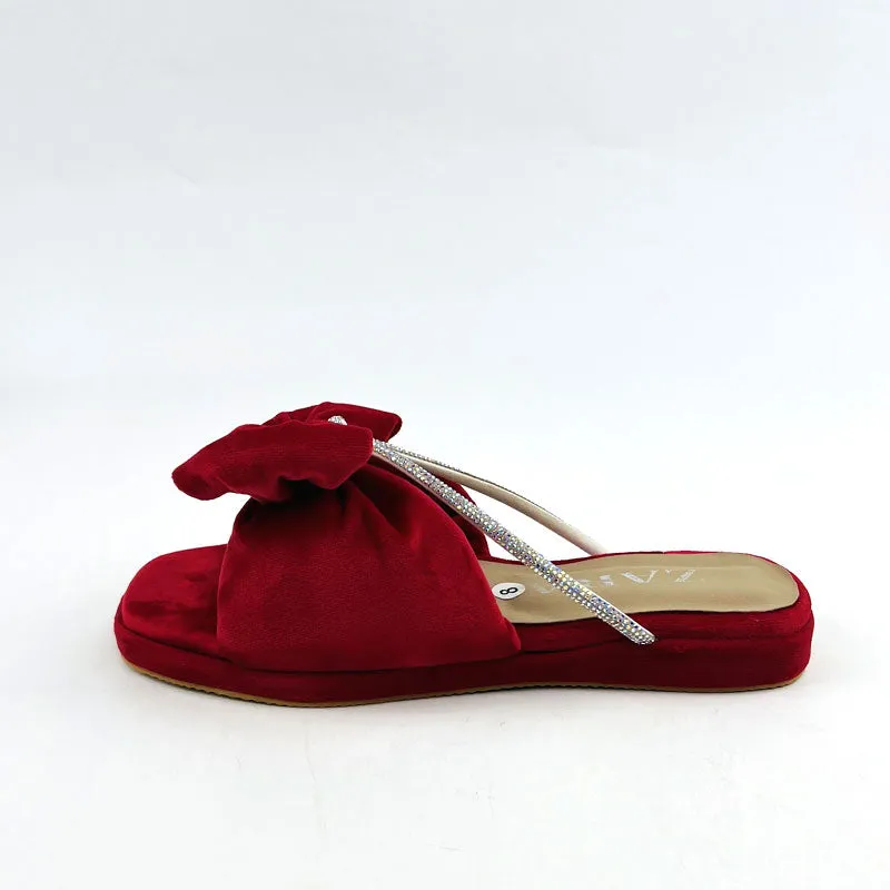 Velvet Bow Cushioned Wedges Platform Slide #10395 #22